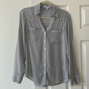 Express White & Black Polka Dot Portofino Shirt Size S